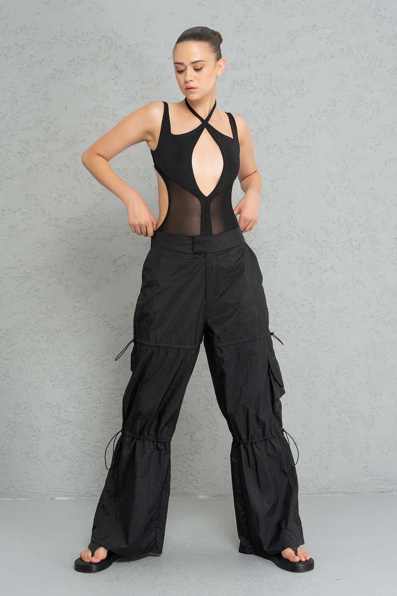 Wholesale Black Backless Crossover Bodysuit
