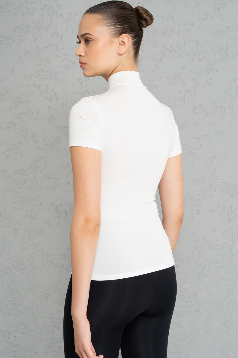 Slim Fit Short Sleeve Roll Neck Offwhite Top