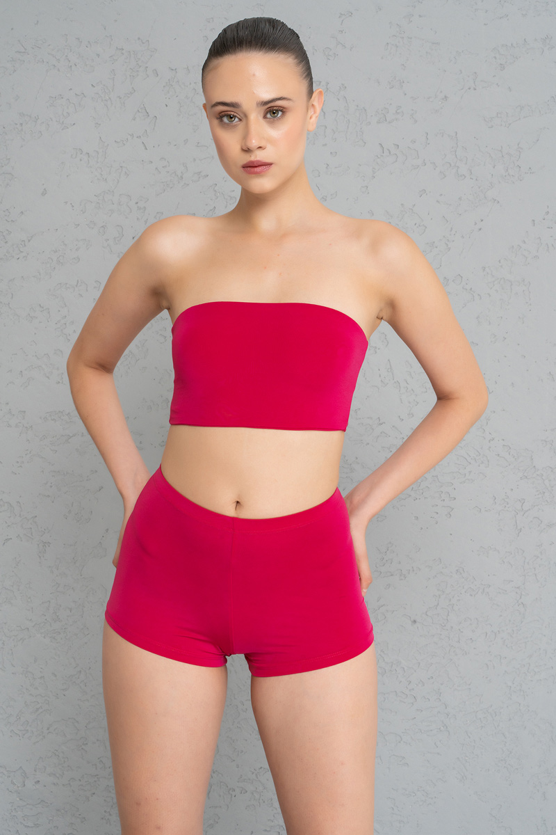 Basic Fuchsia Bandeau And Booty Shorts Set