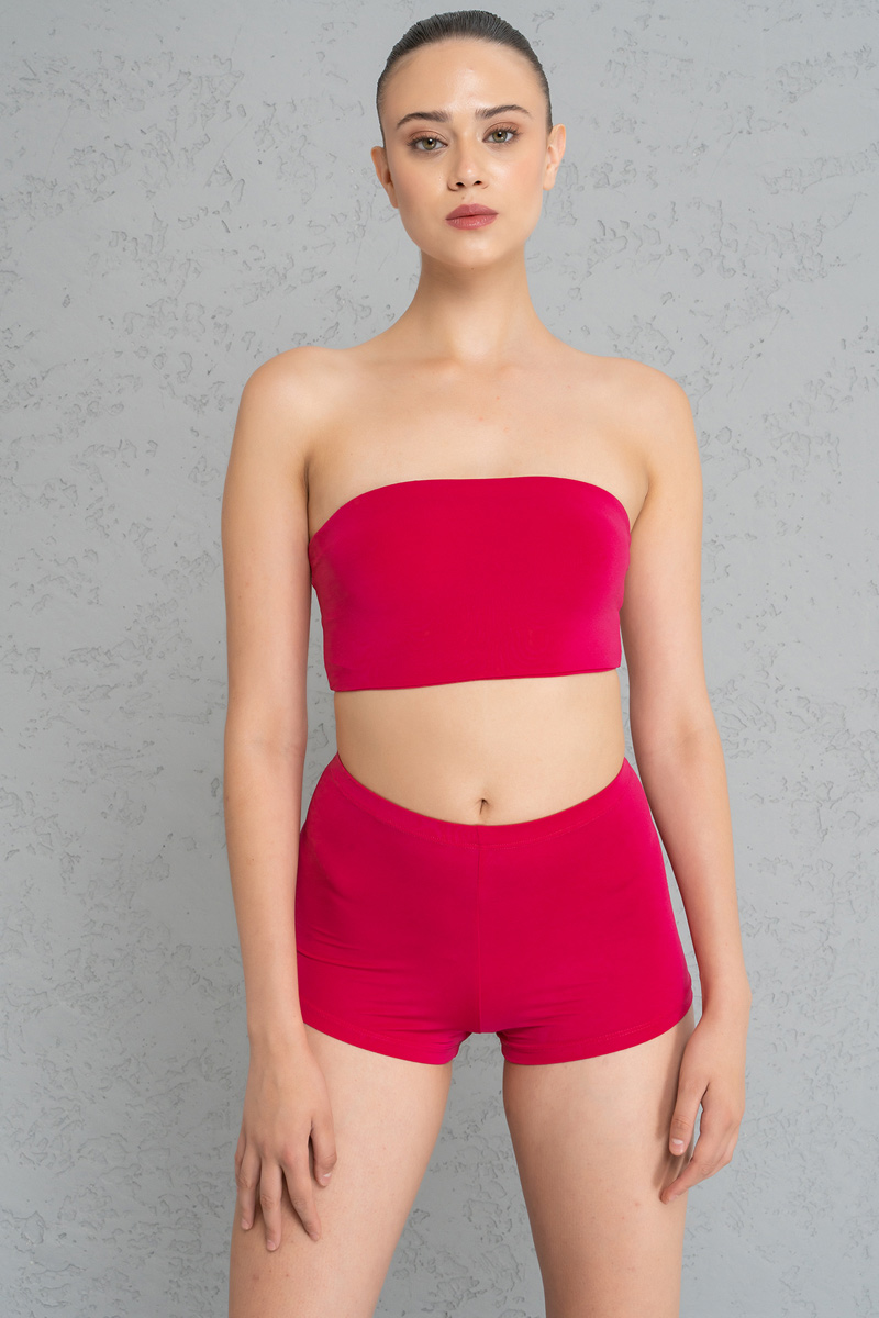 Basic Fuchsia Bandeau And Booty Shorts Set