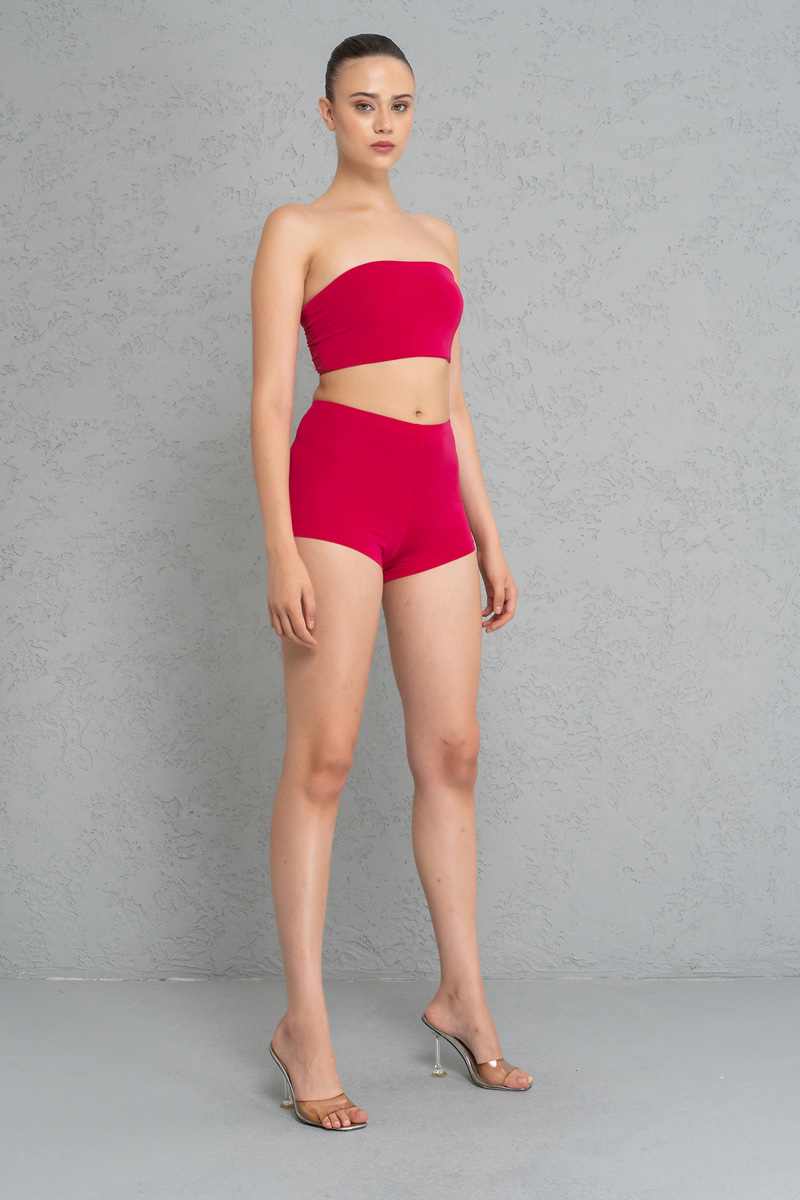 Basic Fuchsia Bandeau And Booty Shorts Set