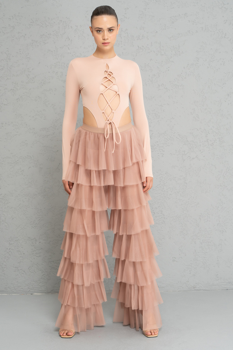 Tiered Tulle Pants in Caramel