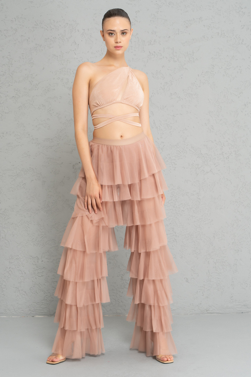 Wholesale Tiered Tulle Pants in Caramel
