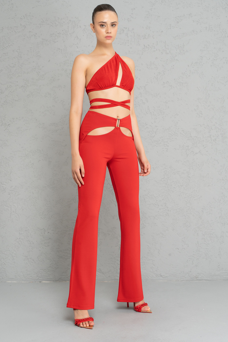 Red Cut Out Front Pants