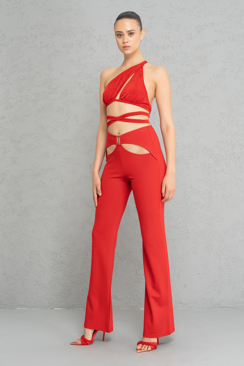 Wholesale Red Cut Out Front Pants