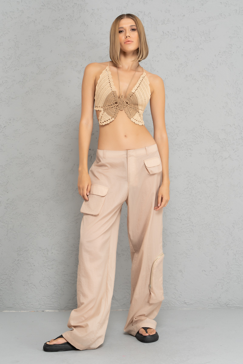 Wholesale Beige Loose Pants with Pockets