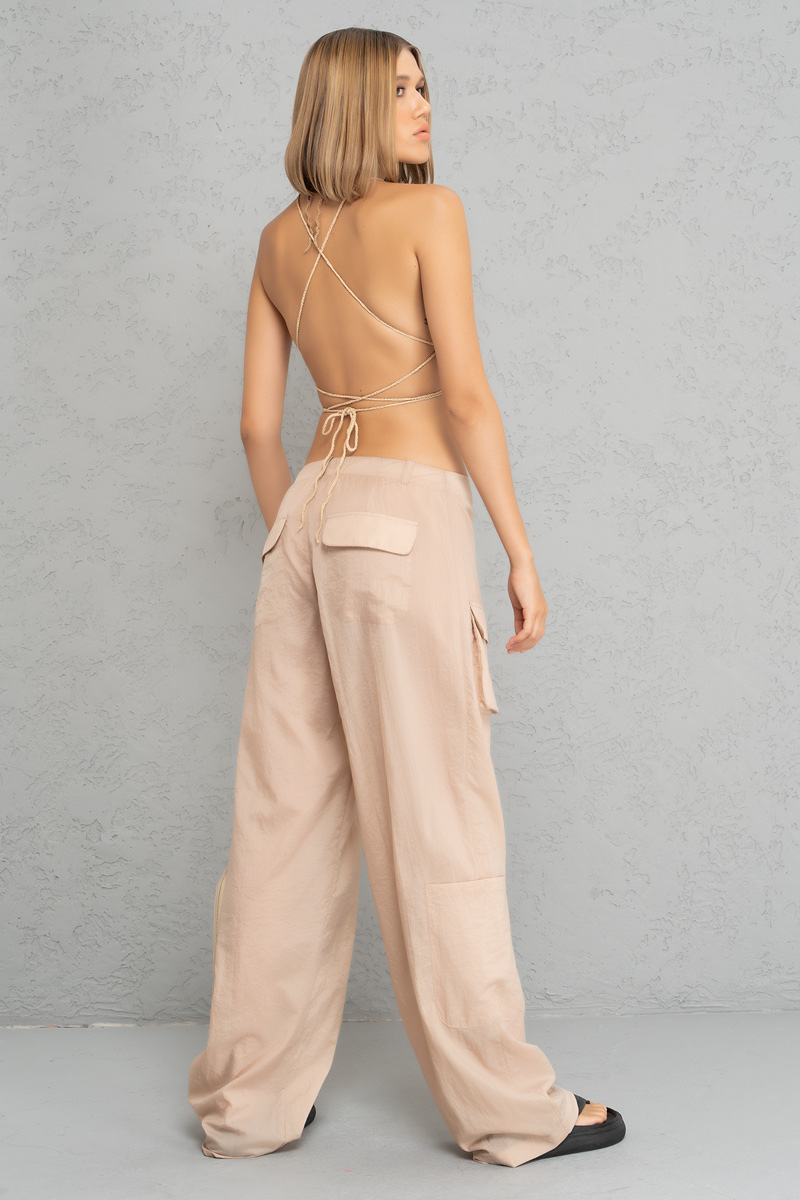 Beige Loose Pants with Pockets