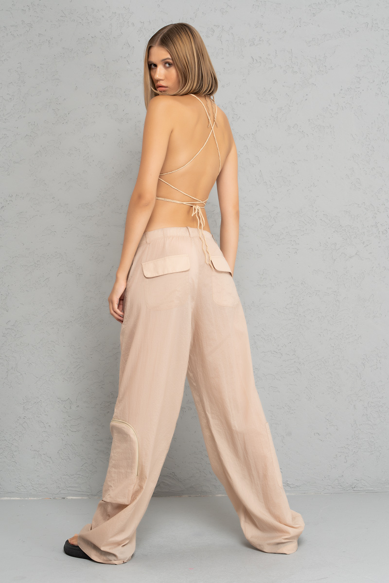 Wholesale Beige Loose Pants with Pockets