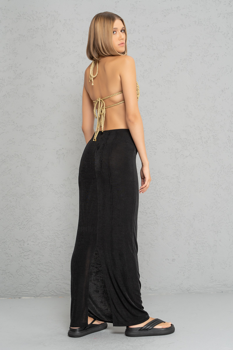 Black Split-Back Maxi Skirt