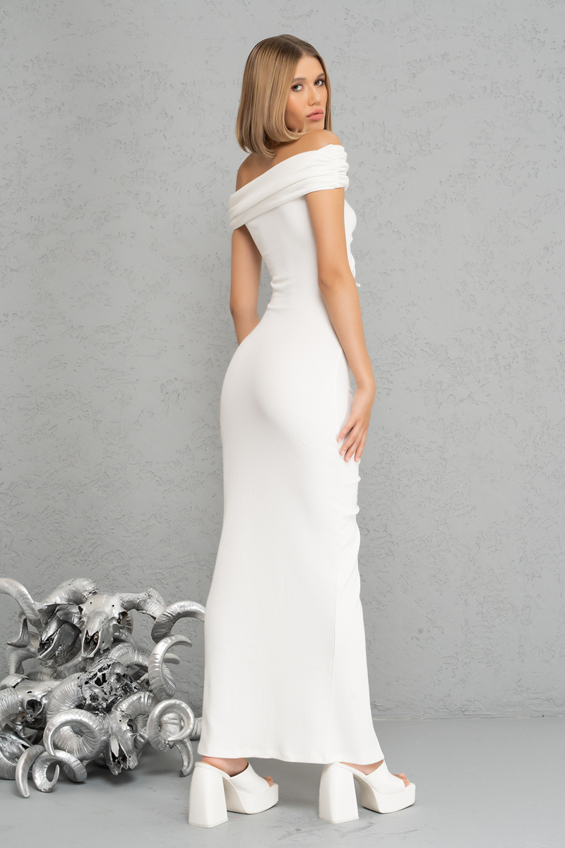 Wholesale Offwhite Cut Out Front Off-the-Shoulder Dress