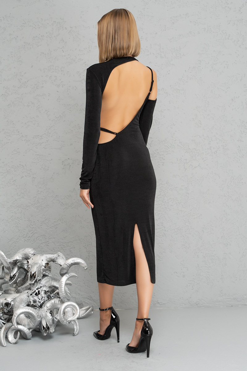 Wholesale Black Long-Sleeve Backless Dress