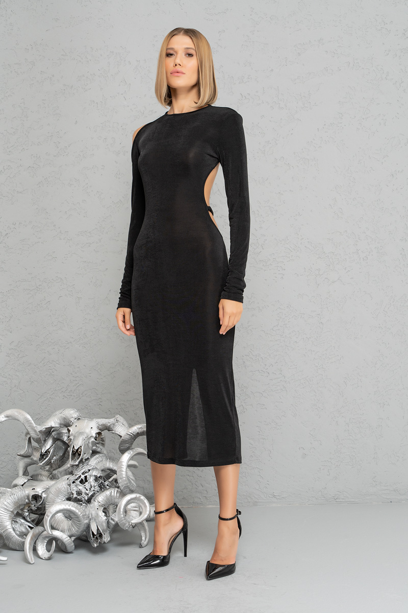 Wholesale Black Long-Sleeve Backless Dress