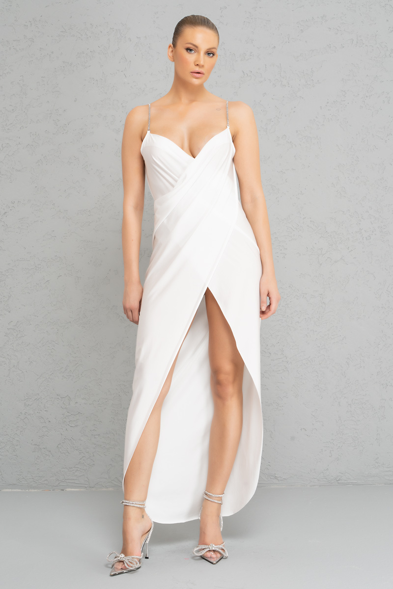 Wholesale Offwhite Backless Wrap Maxi Dress