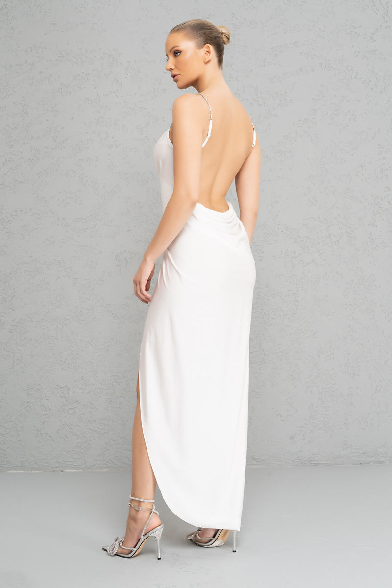 Offwhite Backless Wrap Maxi Dress