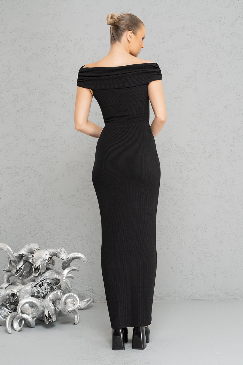 Wholesale Black Cut Out Front Off-the-Shoulder Dress