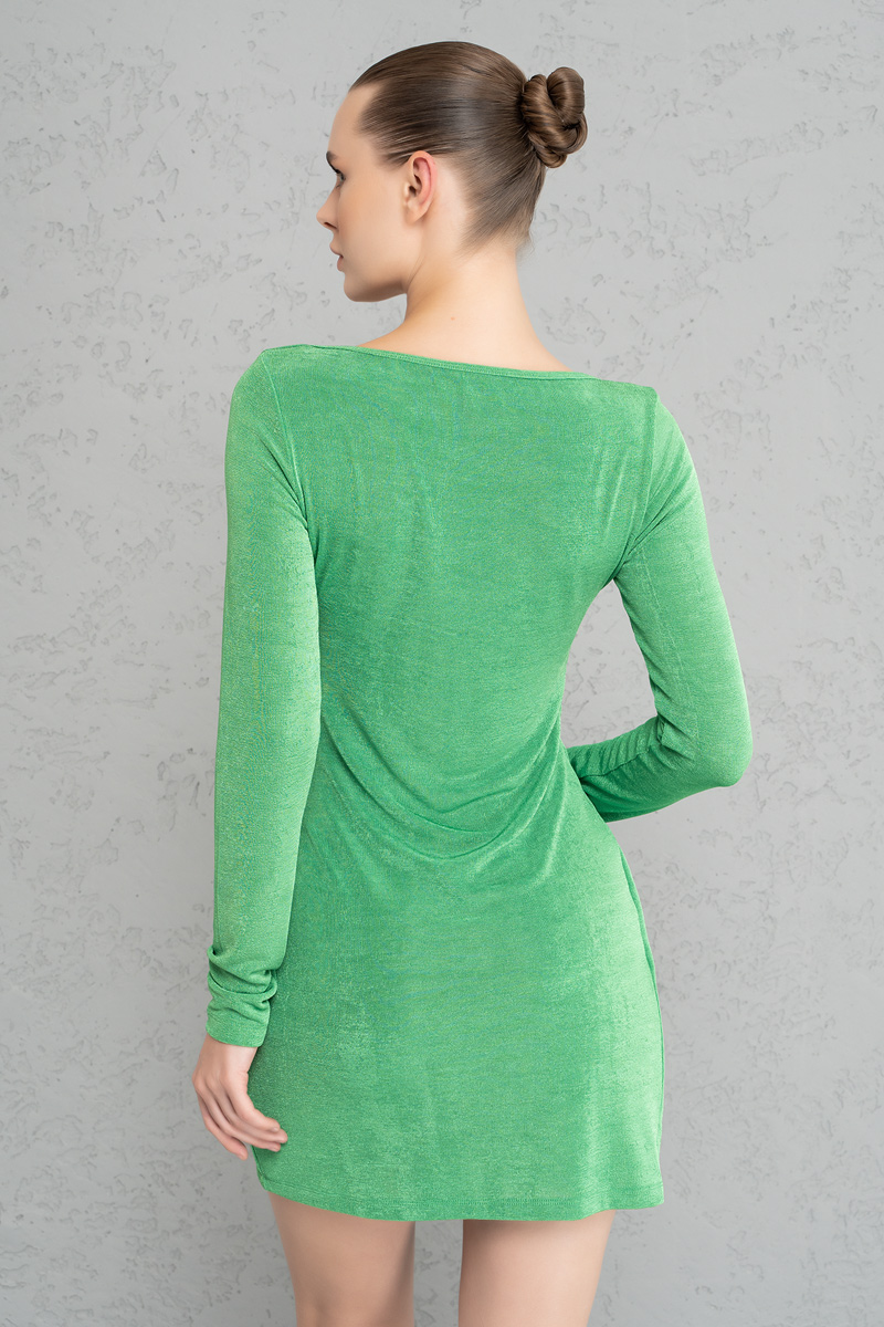Wholesale Kelly Green Square-Neck Self-Tie Dress