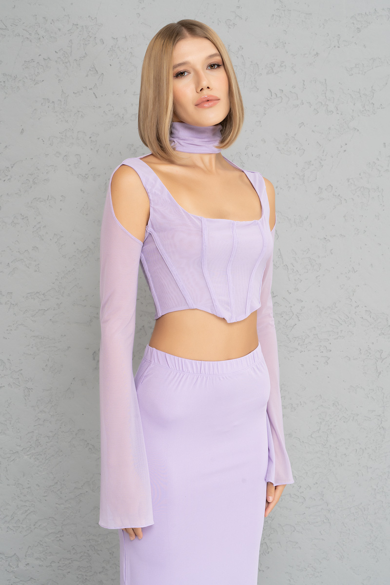 Wholesale New Lilac Crop Mesh Top