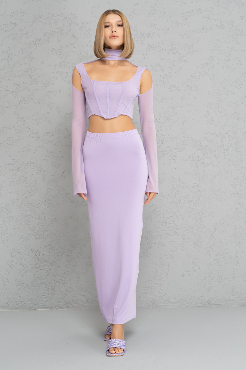 Wholesale New Lilac Crop Mesh Top