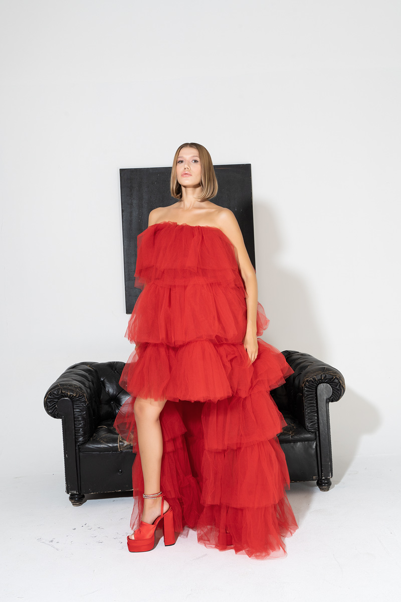 Red Ruffle Maxi Dress