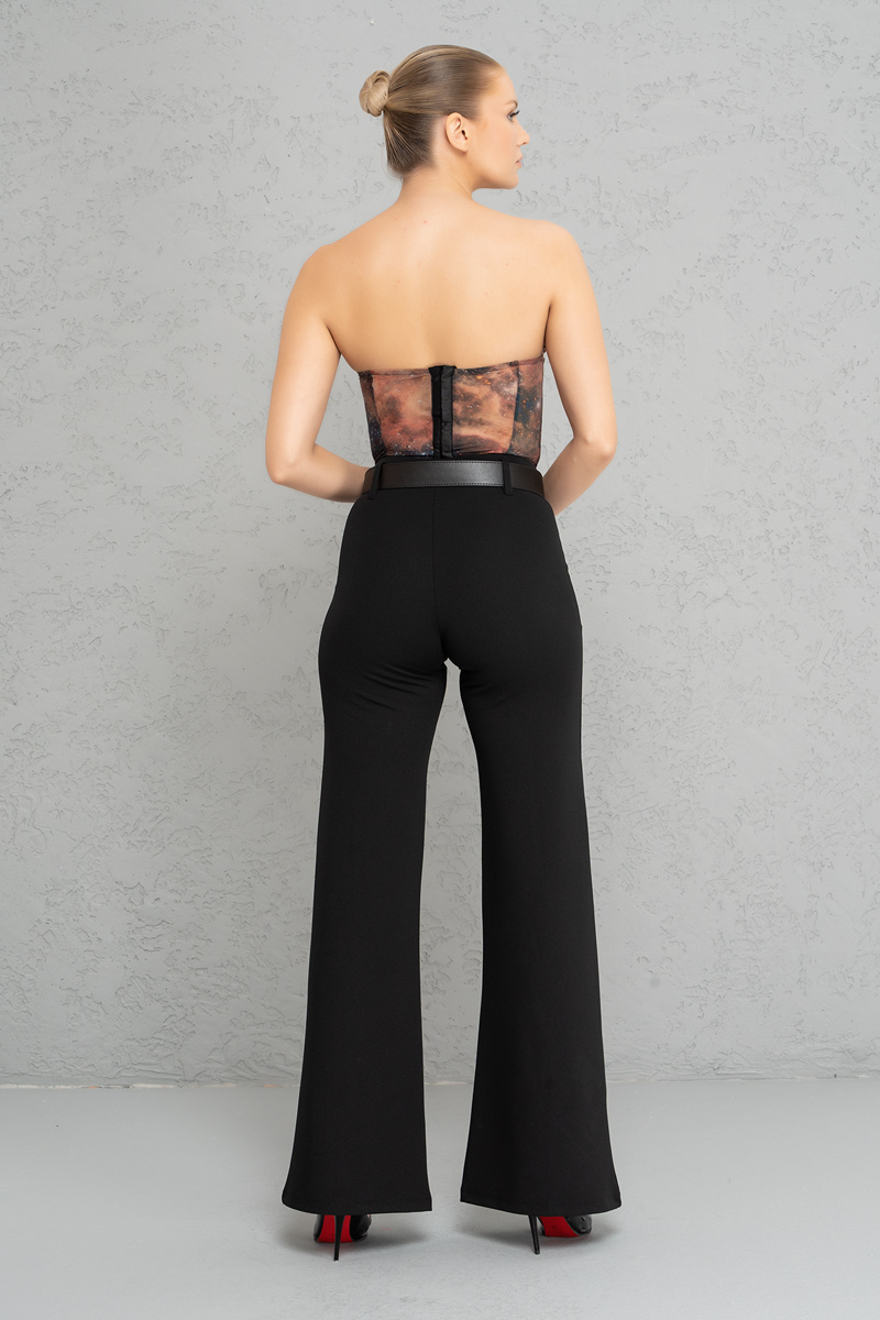 Wholesale Belted Crepe Pants in Black