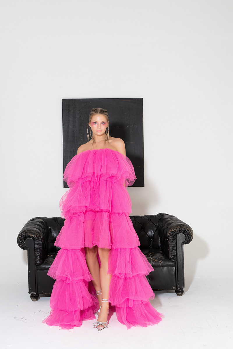 New Fuschia Ruffle Maxi Dress