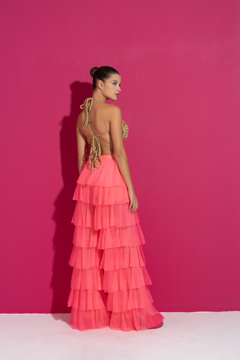 Tiered Tulle Pants in Neon Pink