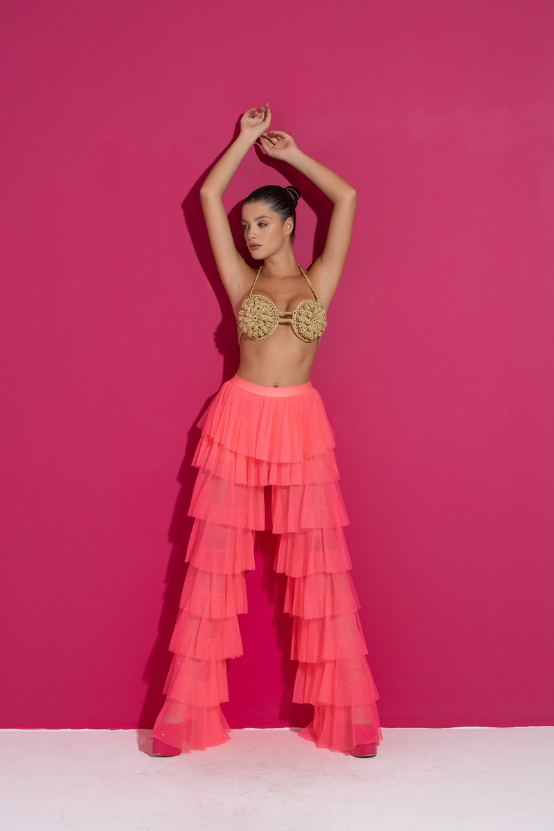 Tiered Tulle Pants in Neon Pink