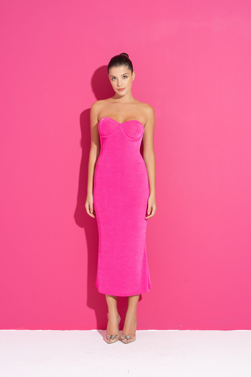 New Fuschia Tube Dress with Padded Cups
