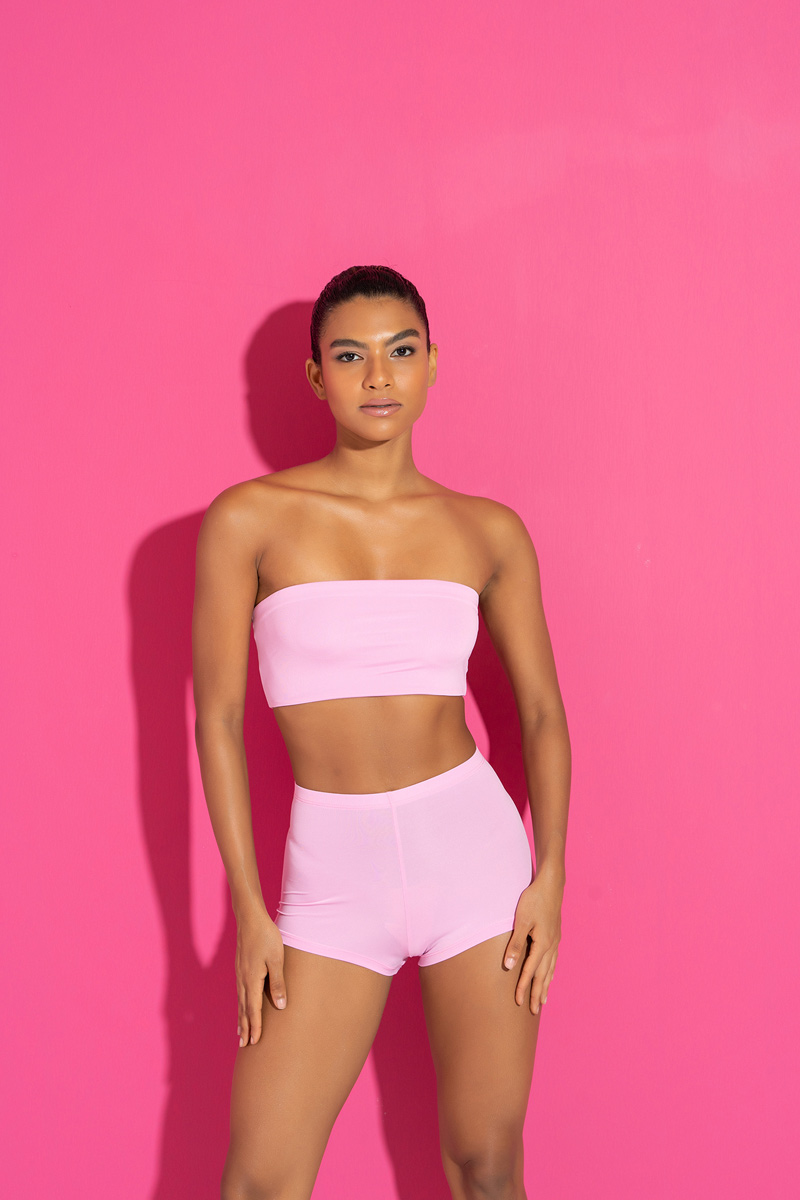 Wholesale Basic New Pink Bandeau And Booty Shorts Set