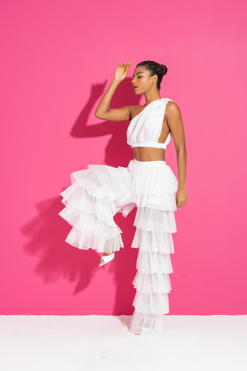 Wholesale Tiered Tulle Pants in Offwhite