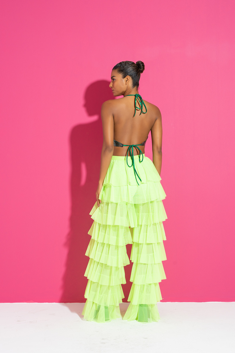 Wholesale Tiered Tulle Pants in Neon Green