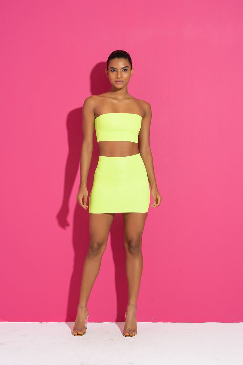 Wholesale Stretchy Bodycon Mini Neon Green Skirt
