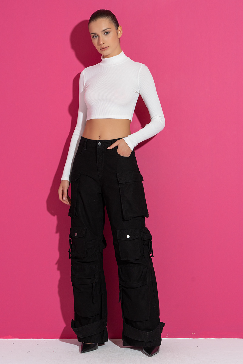 Wholesale Offwhite Ribbed Turtleneck Crop Top