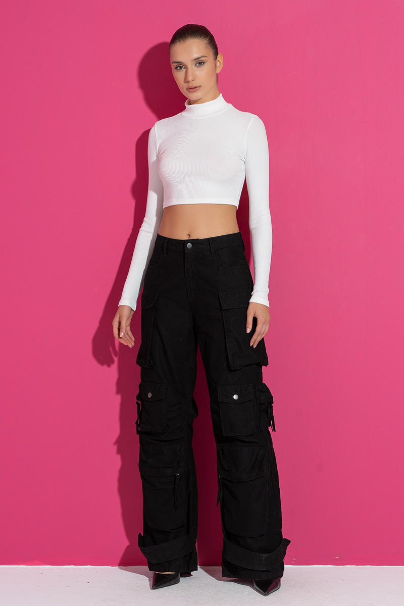 Wholesale Offwhite Ribbed Turtleneck Crop Top