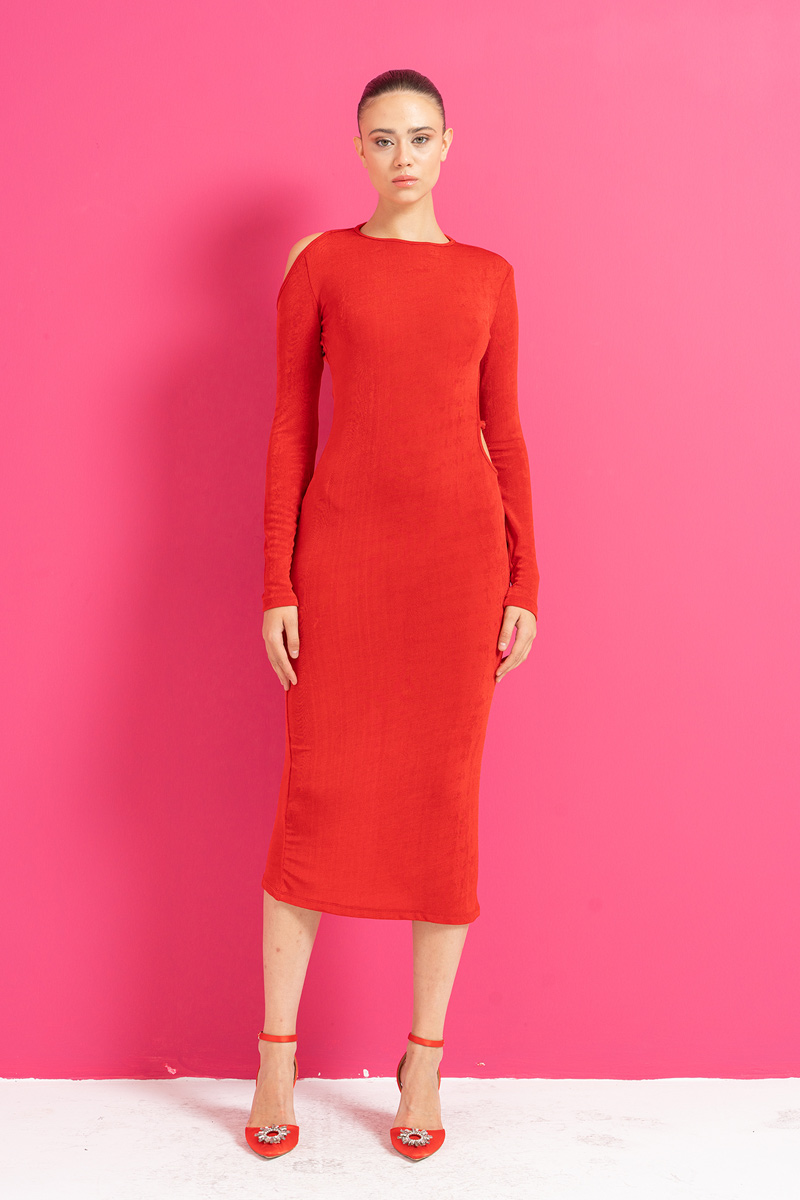 Wholesale Red Long-Sleeve Backless Dress