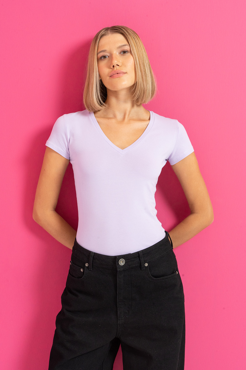 Wholesale V Neck Lilac T-Shirt