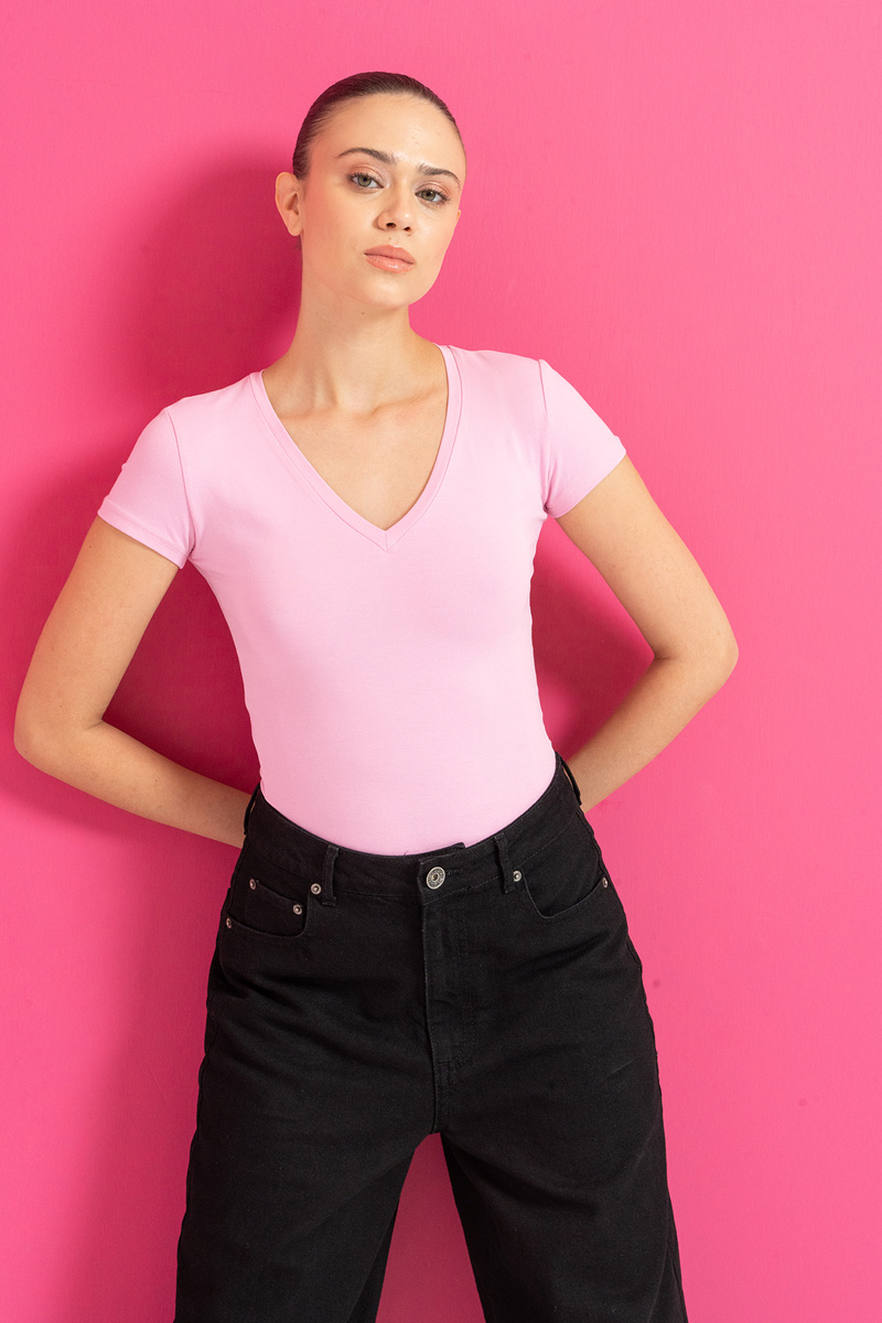 Wholesale V Neck Pink T-Shirt