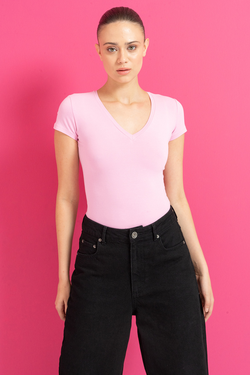 Wholesale V Neck Pink T-Shirt