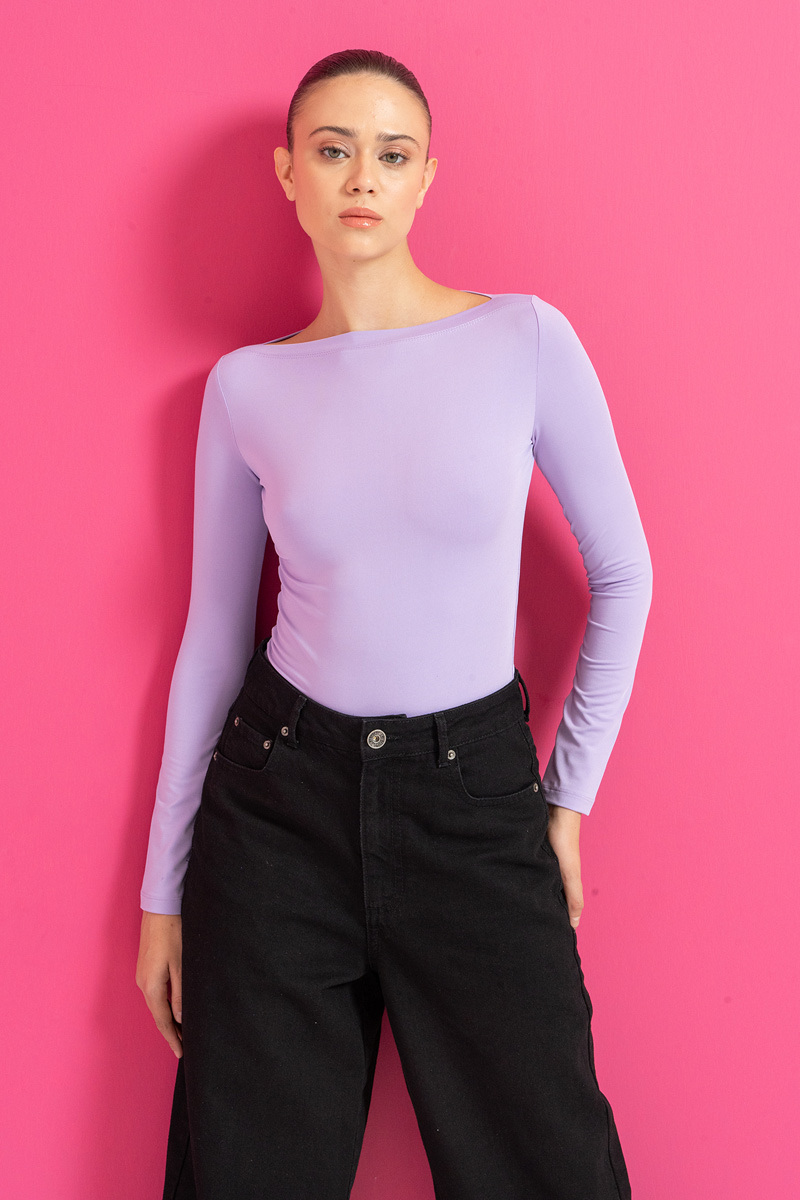 Boat Neck Long Sleeve New Lilac Top