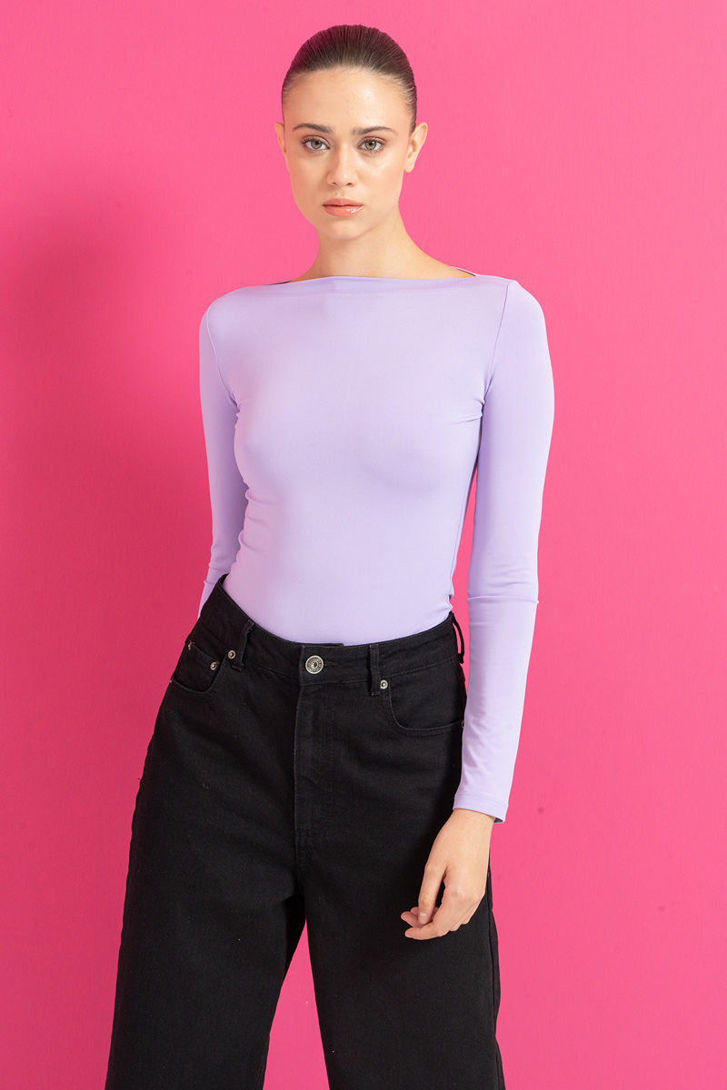 Boat Neck Long Sleeve New Lilac Top