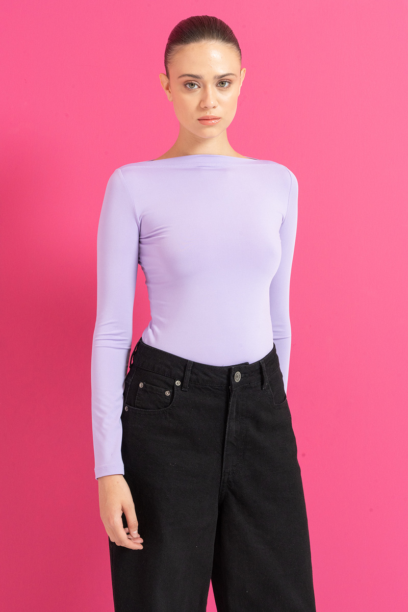 Wholesale Boat Neck Long Sleeve New Lilac Top