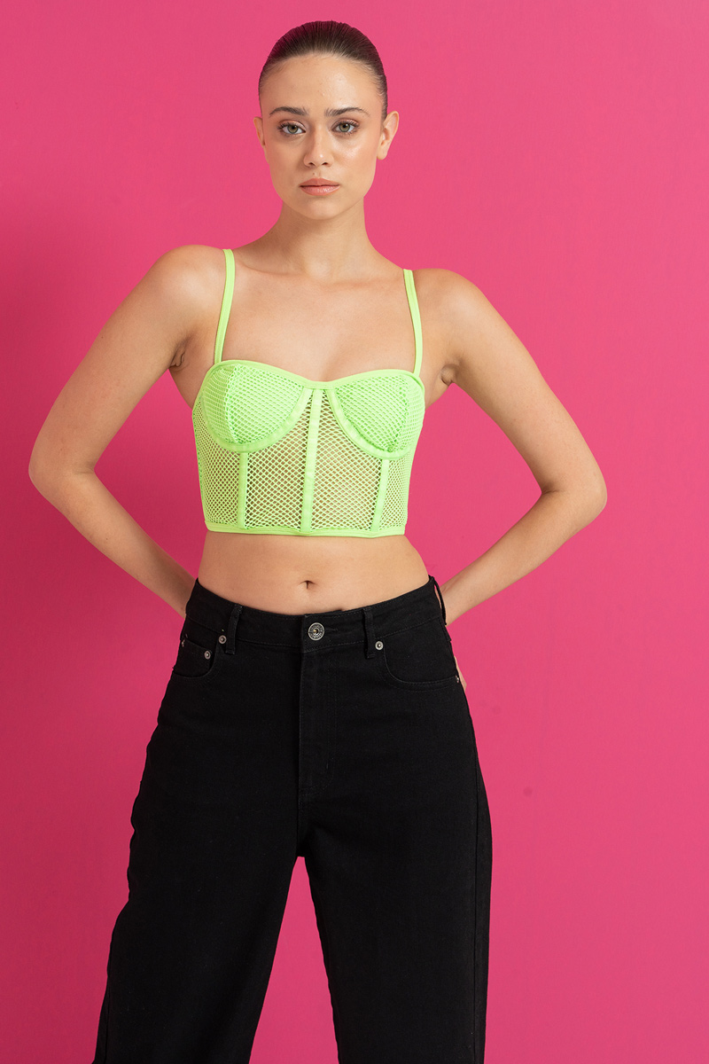 Wholesale Fishnet Detail Neon Green Cage Bustier