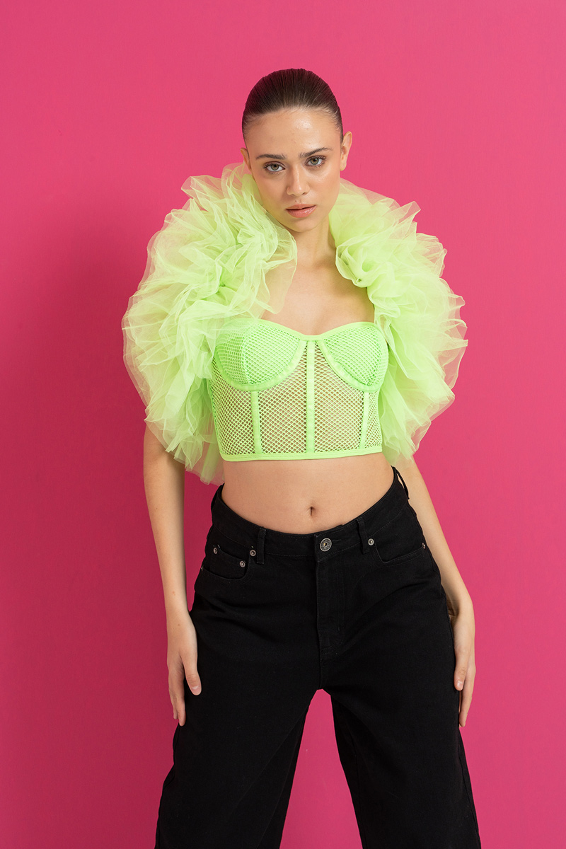 Wholesale Fishnet Detail Neon Green Cage Bustier