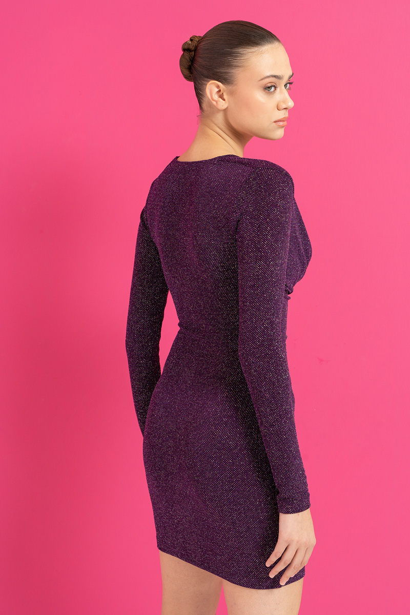Wholesale Glittery Purple Cowl Neck Mini Dress