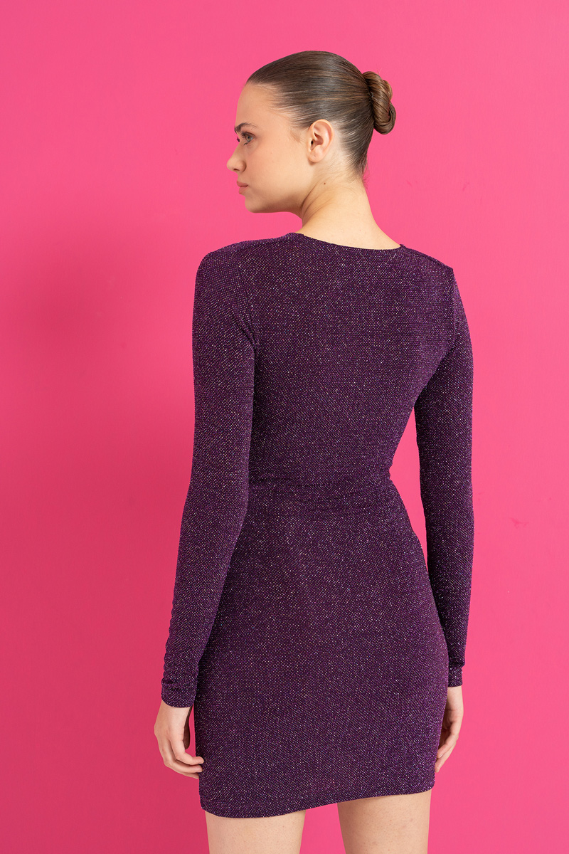 Wholesale Glittery Purple Cowl Neck Mini Dress