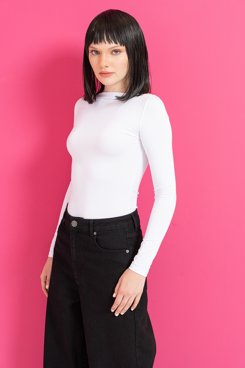 Boat Neck Long Sleeve White Top