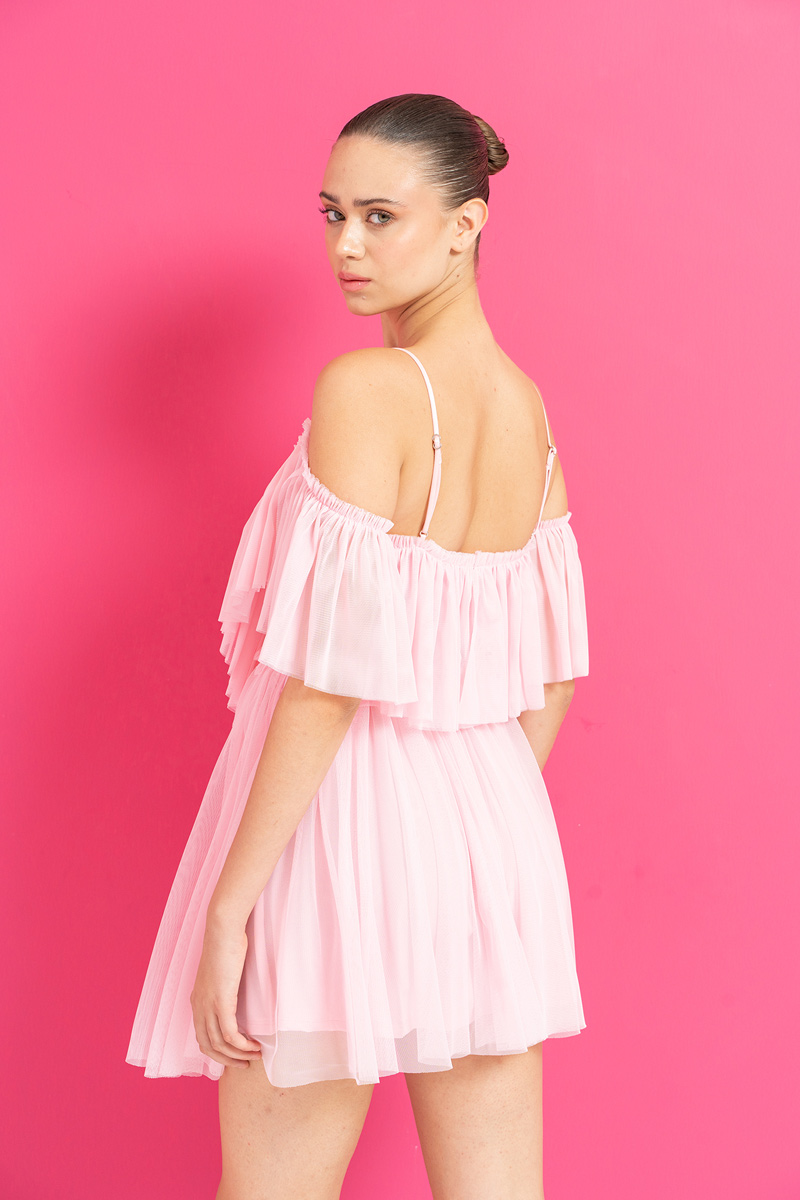 Pink Off-the-Shoulder Cami Tulle Dress
