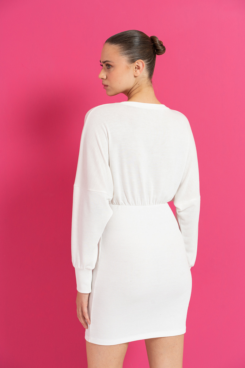 Offwhite Long-Sleeve Mini Dress
