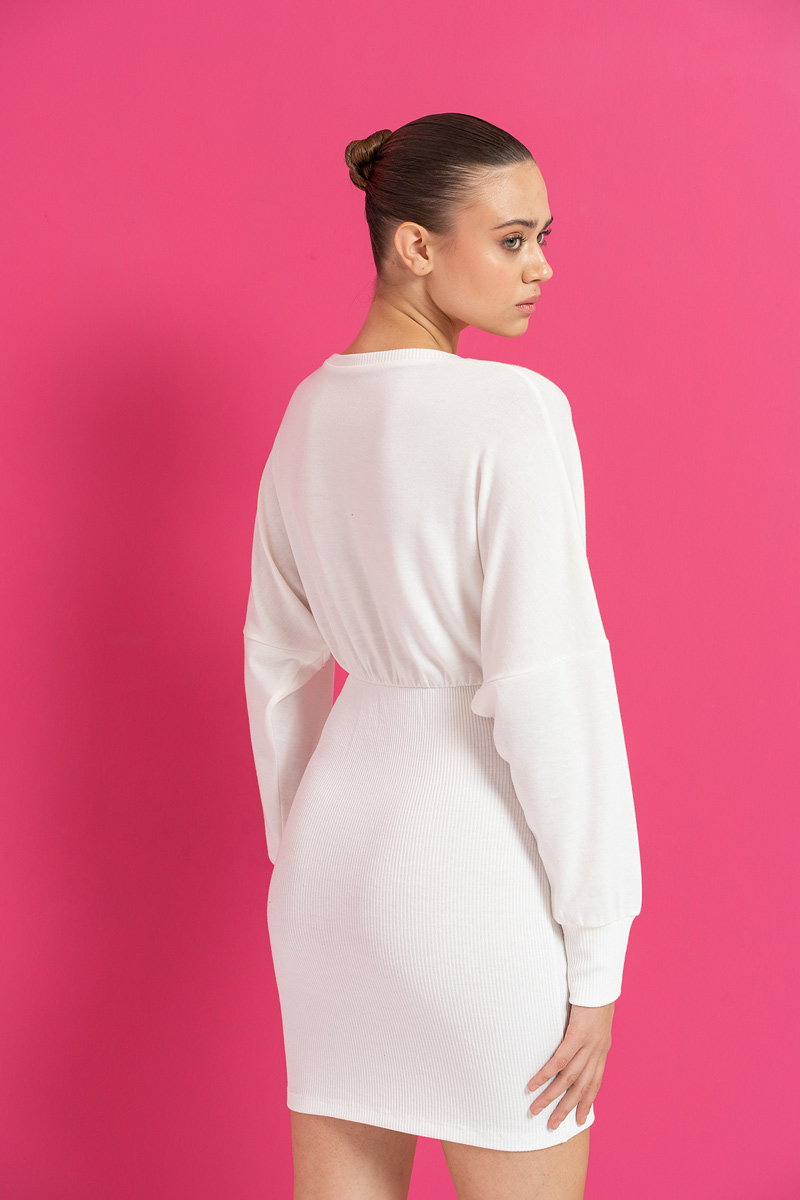 Offwhite Long-Sleeve Mini Dress