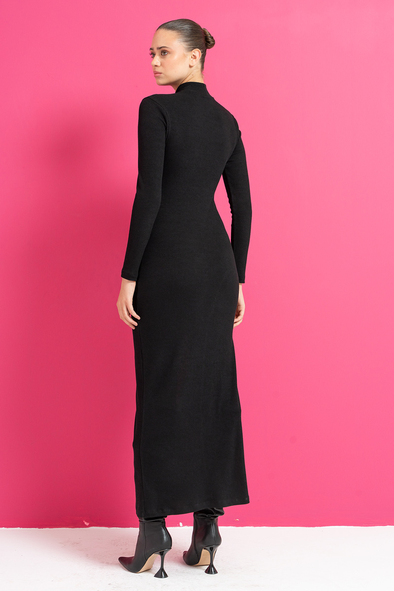 Wholesale Black Cut Out Front Split-Leg Ribbed Dress